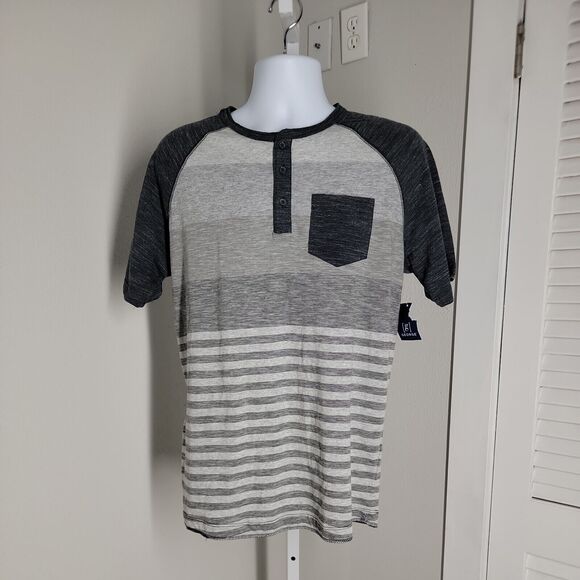 New George T-Shirt ~ Sz M 38-40 ~ Gray ~ Short Sleeve ~ Striped - Picture 1 of 3